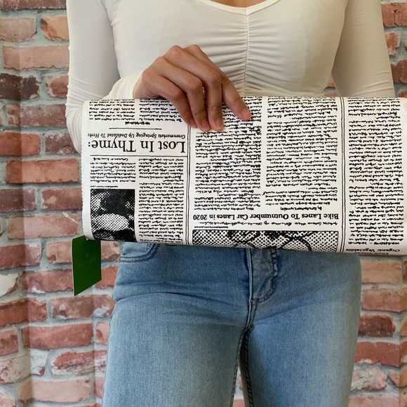 Kate Spade newspaper GLITZY RITZY Tyvek clutch bag - Picture 2 of 8